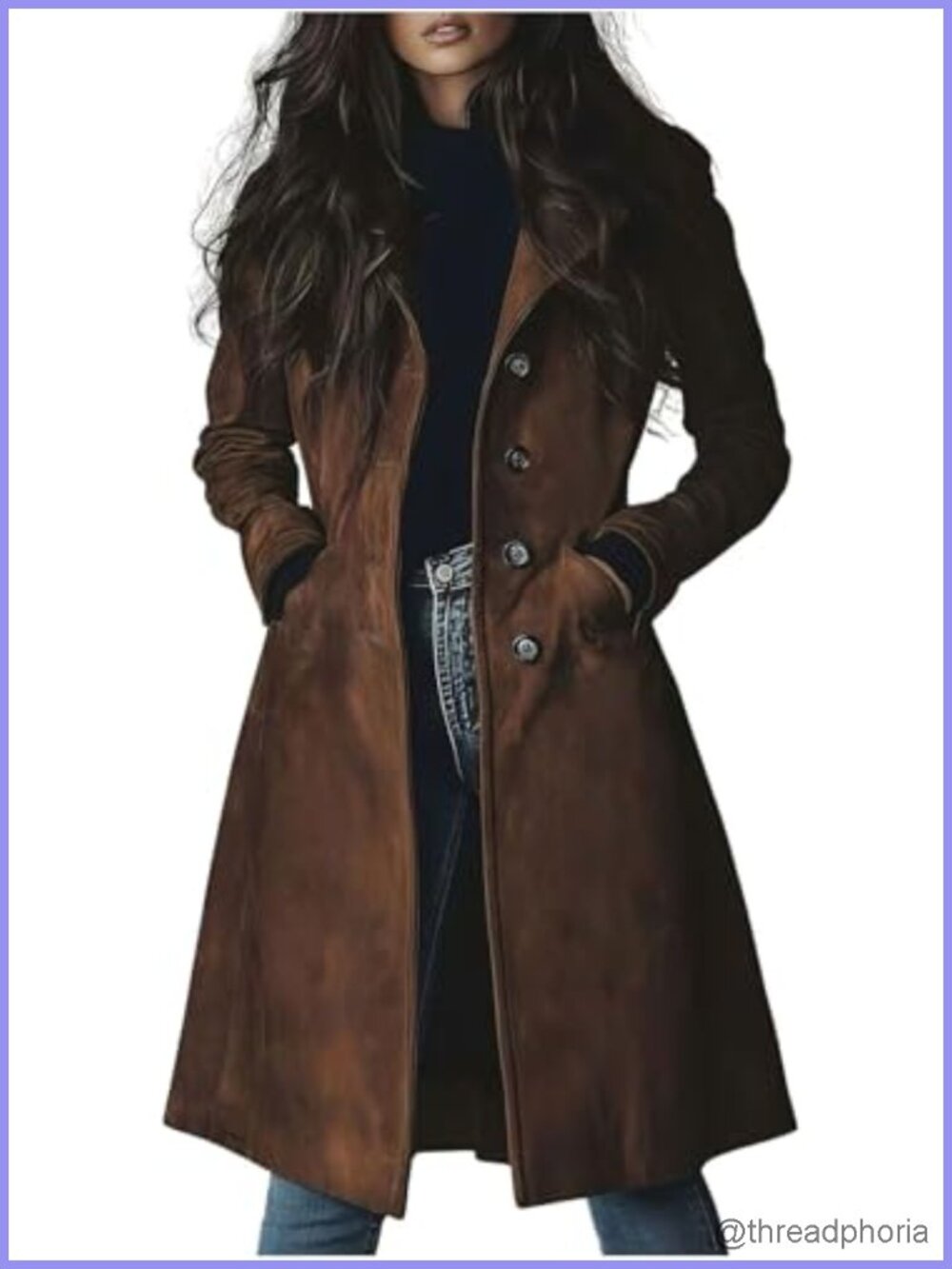 Faux Suede Trench Coat Notch Lapel Button Overcoat Pockets